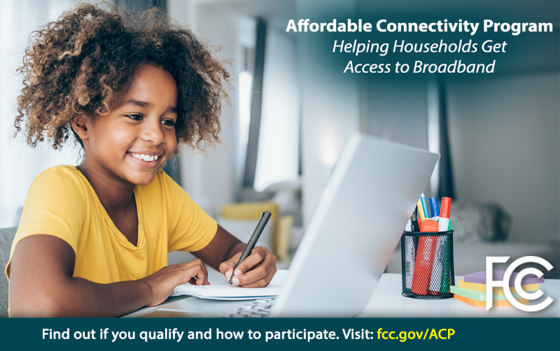 Young African American girl with a laptop for Affordable Connectivity Program